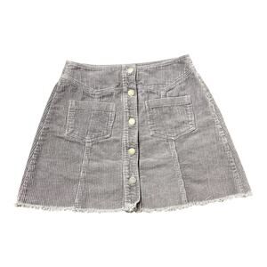 Mittoshop Grey Small Women Corduroy Button Front Short Skirt Y2K Style Chic